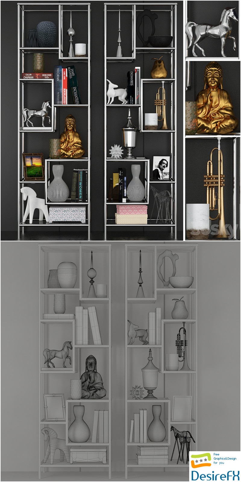 Rack in a modern style with decor and accessories for decorating 3D Model