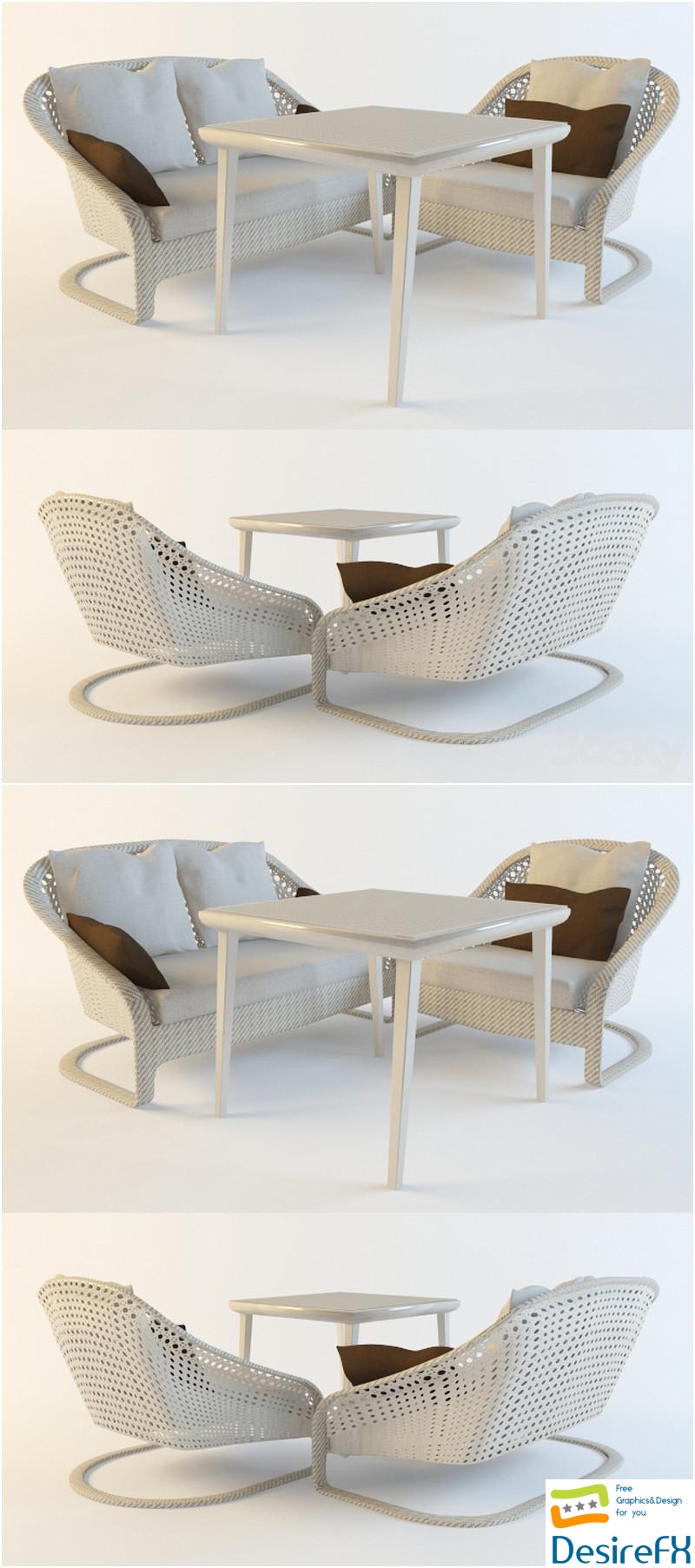 Rattan furniture, sofa 3D Model