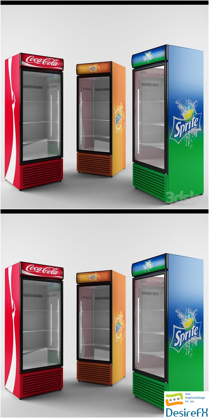 Refrigerators for drinks Coca-Cola, Fanta, Sprite 3D Model