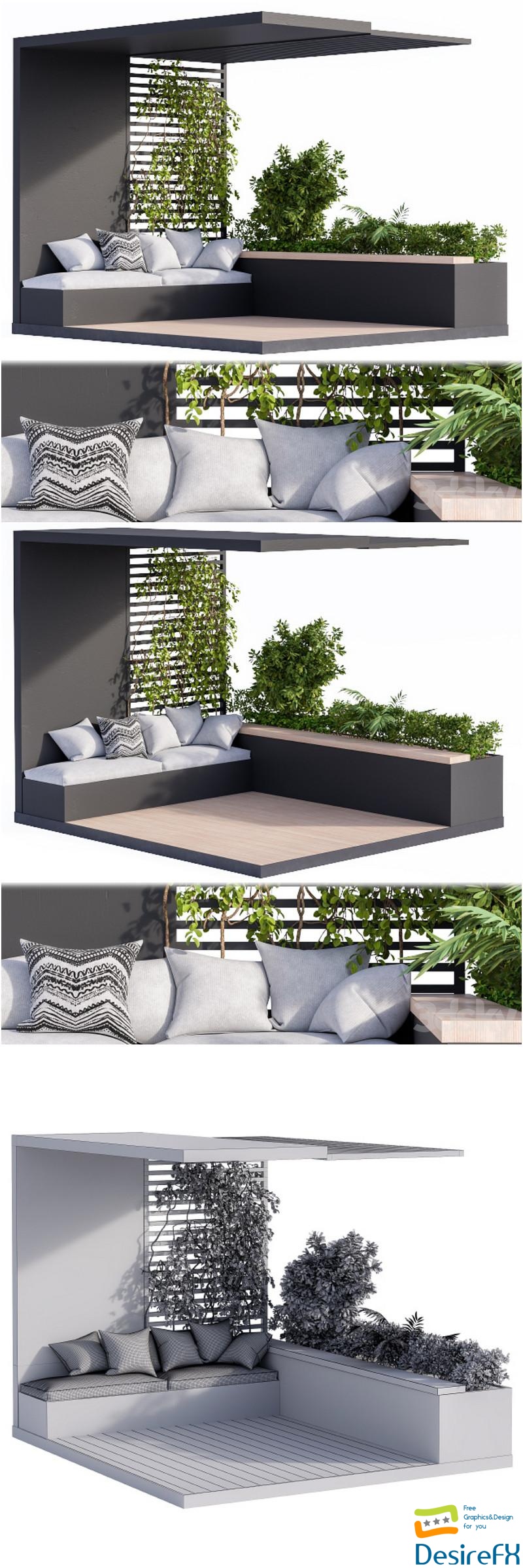Roof Garden and Balcony Furniture Black Set 3D Model