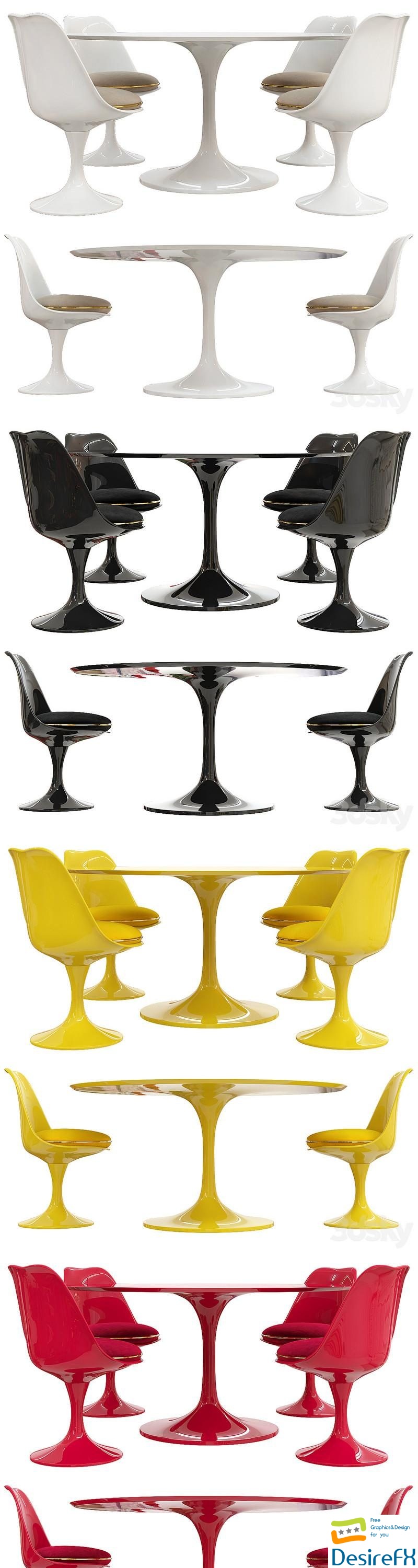 Saarinen tulip table chairs 3D Model