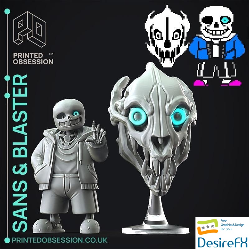 Sans and Gaster Blaster - Undertale - Fan Art 3D Print
