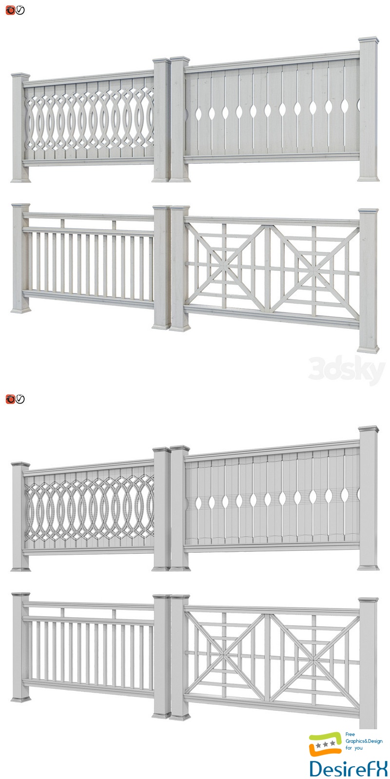 Set of handrails and terrace railing 4 3D Model