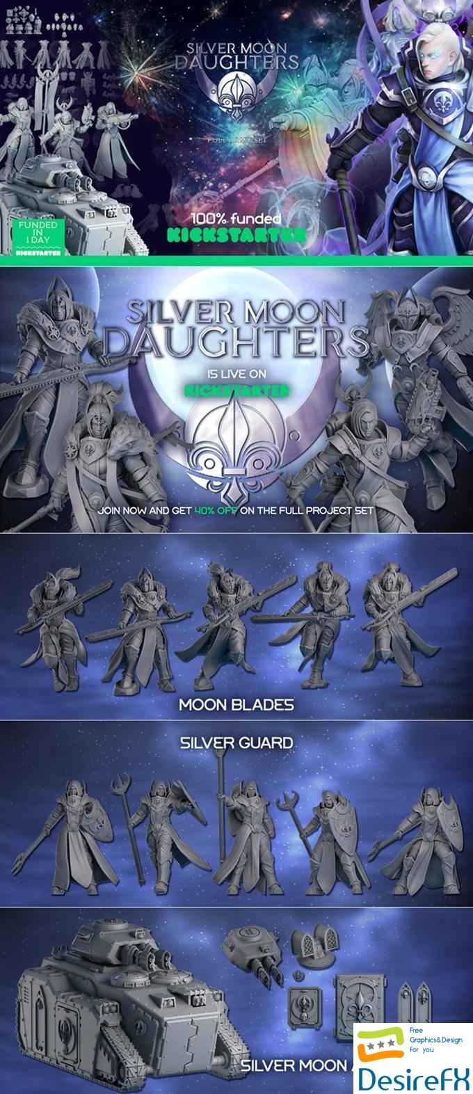 Silver Moon Daughters - Wargame Army 3D Print
