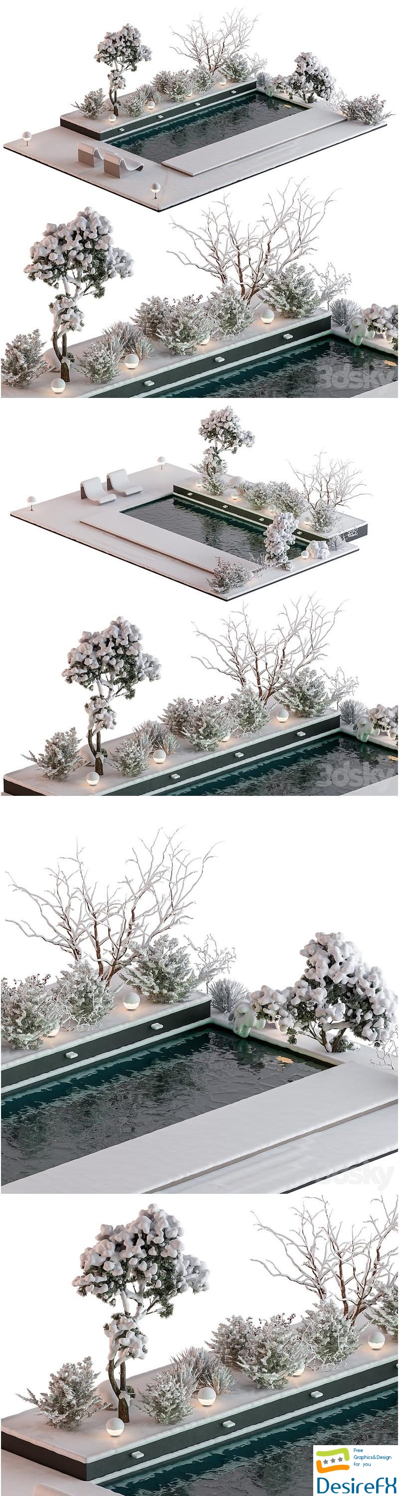 Snowy Scene with Pool - Set 76 3D Model