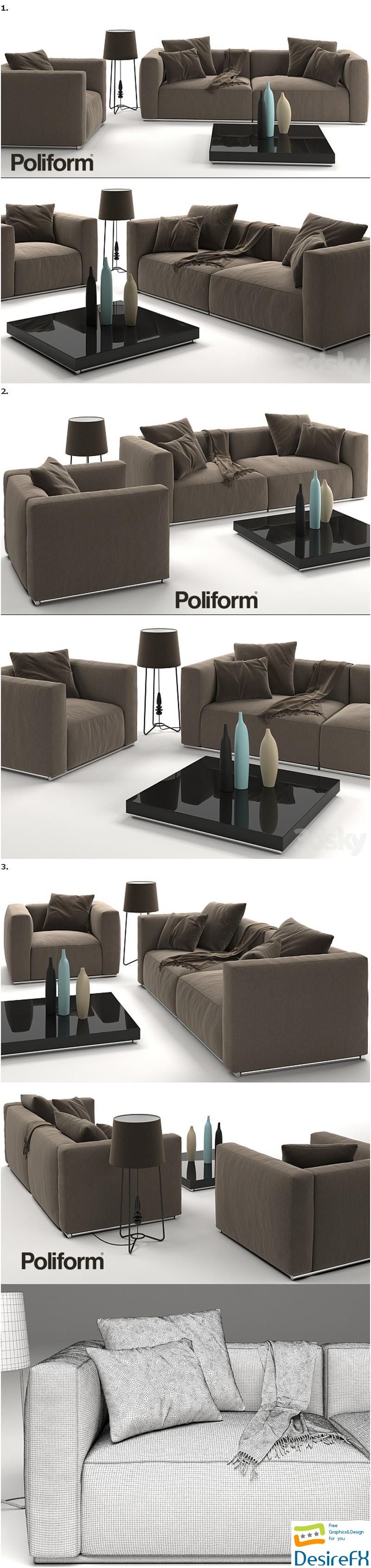 Sofa and armchair Poliform Shangai 3D Model