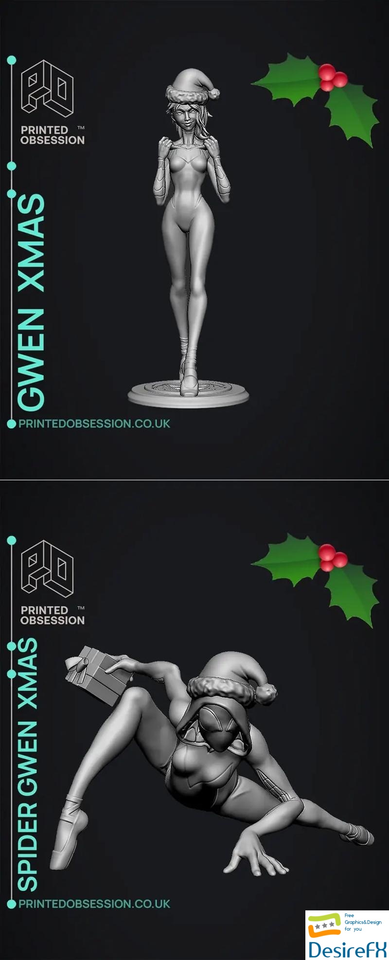 Spider Gwen stand xmas and Spider Gwen - Landing pose-xmas 3D Print