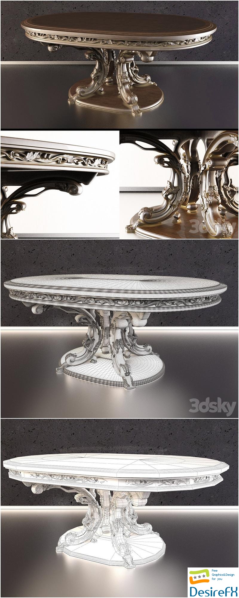 Table modern metal wood classic 3D Model
