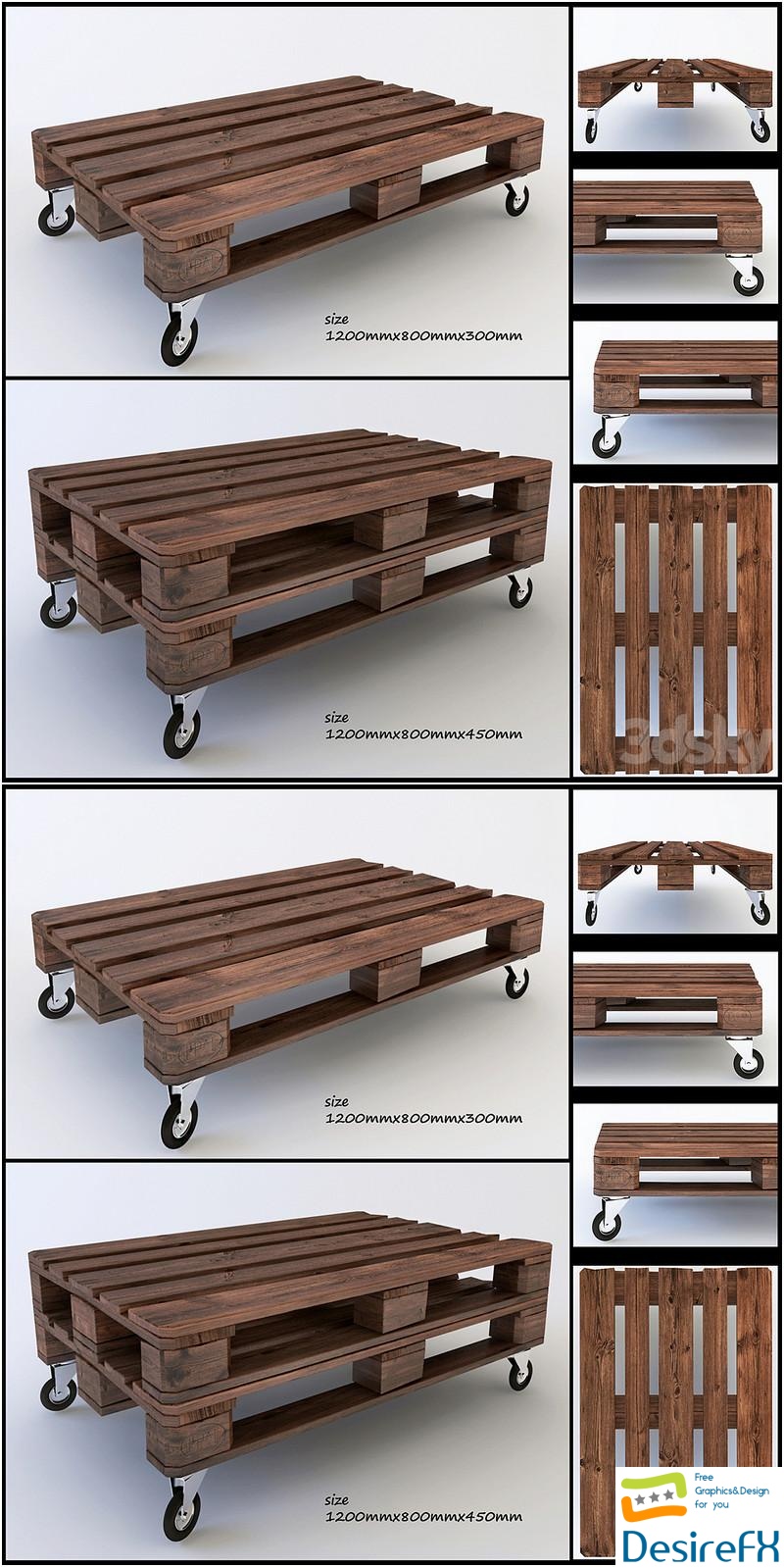 Table of wooden pallets 3D Model