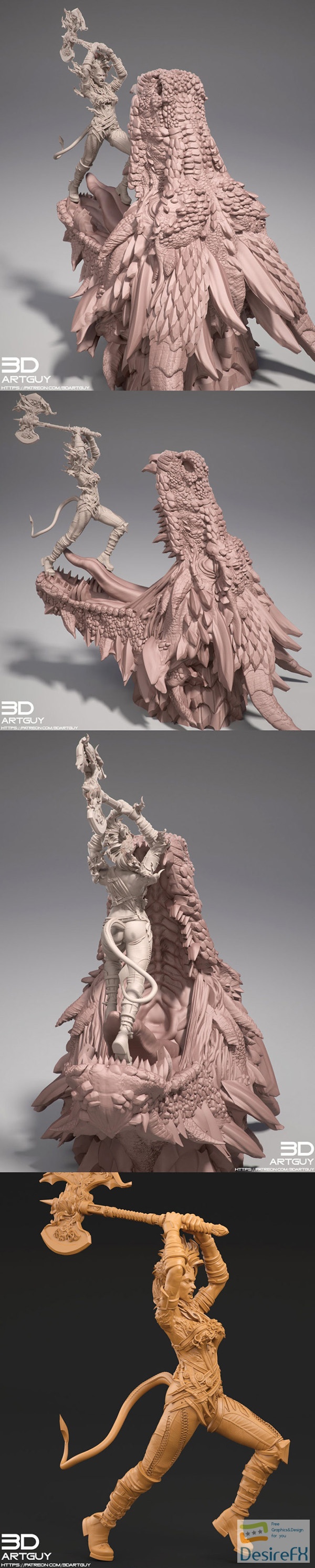 Tiefling Barbarian Attack Dragon – 3D Print