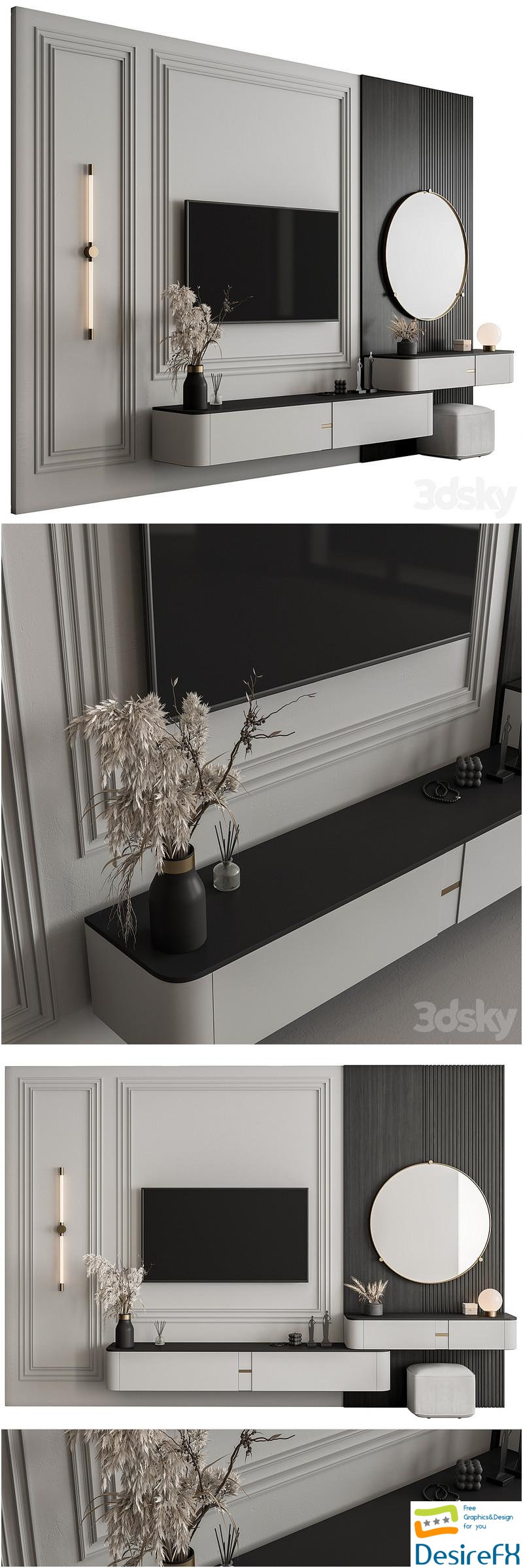 TV Wall Black and White - Set 124 3D Model