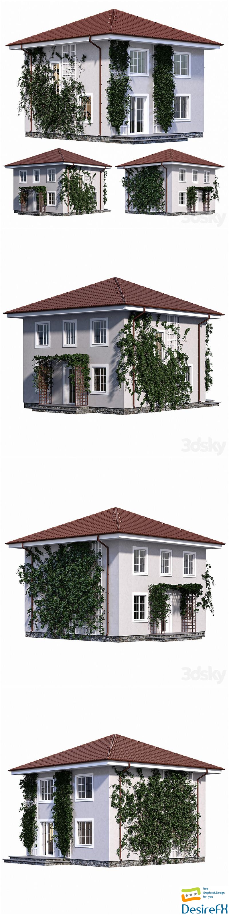 Two-storey house with ivy 3D Model