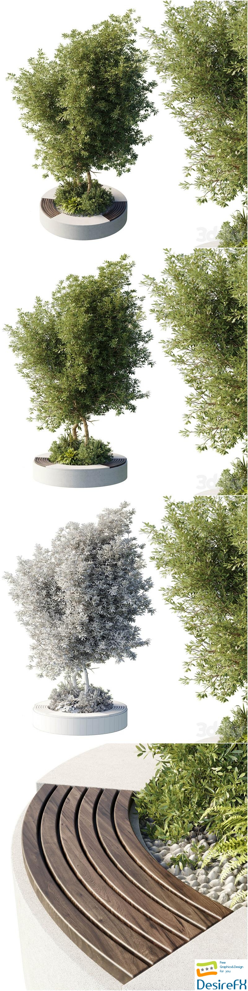 Urban Environment - Urban Furniture - Green Benches With tree 43 3D Model
