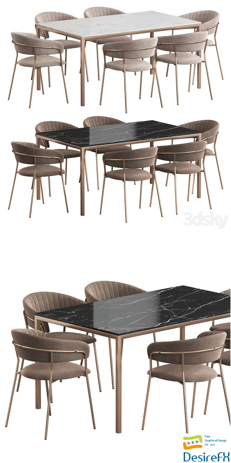 West Elm Frame table Turin chair Dining set 3D Model
