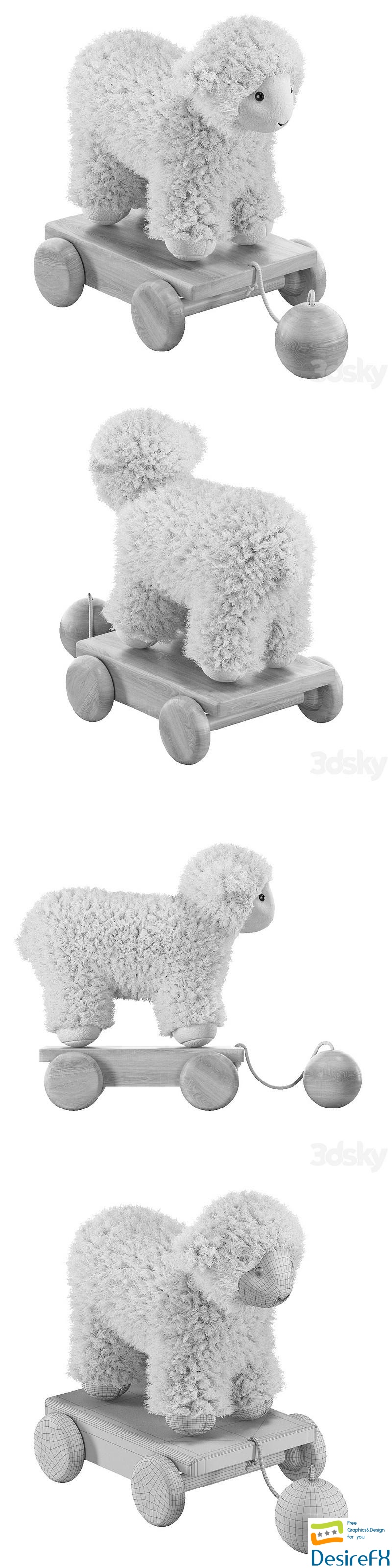 Wheelchair-toy Lamb 3D Model