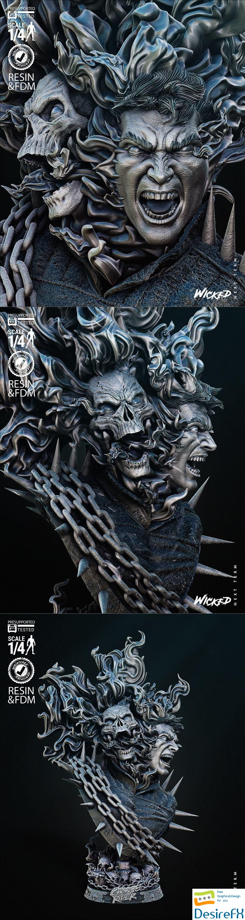 Wicked - Ghost Rider Portrait 3D Print