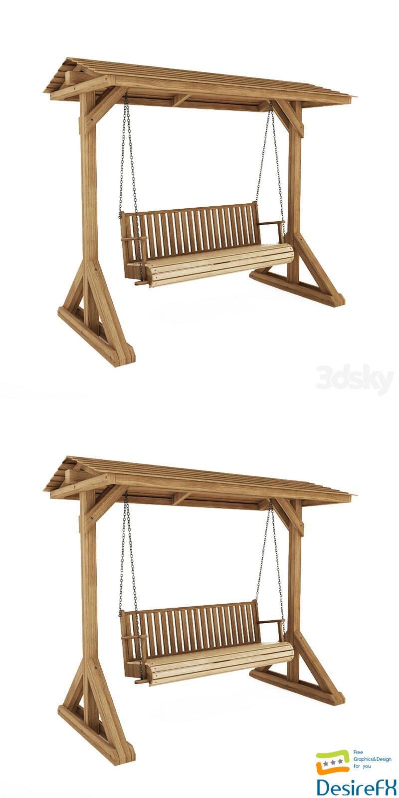 Wooden swing bench 3D Model