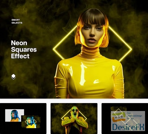 Yellow Neon Squares Effect - 92056975