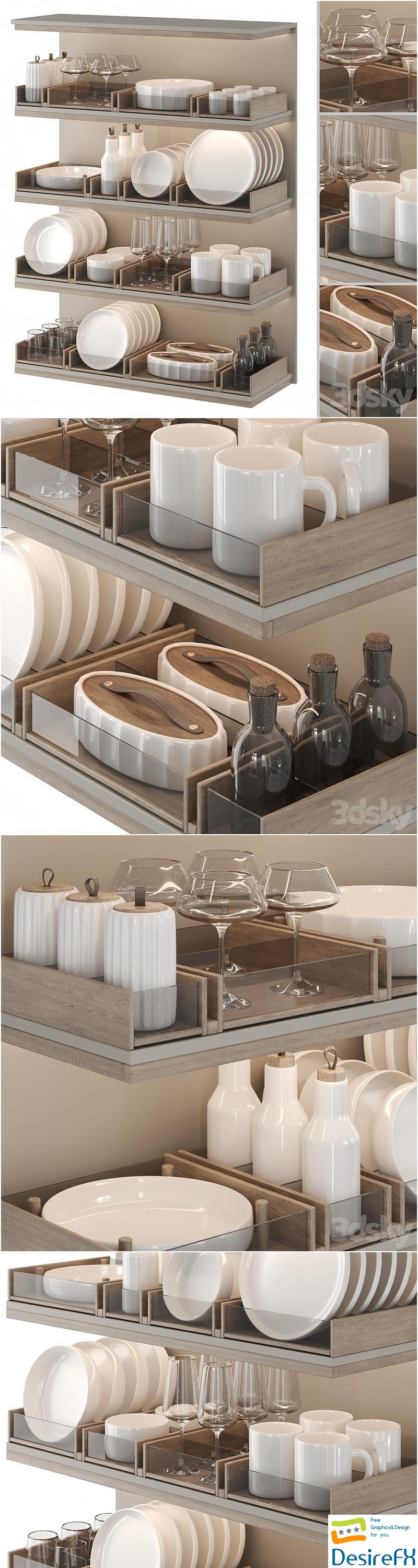 A set of dishes for filling the kitchen plates, glasses, mugs, jars 3D Model