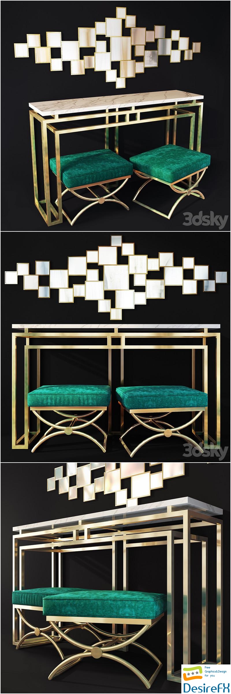 Art Deco dressing table console. Console table by Lux Design 3D Model