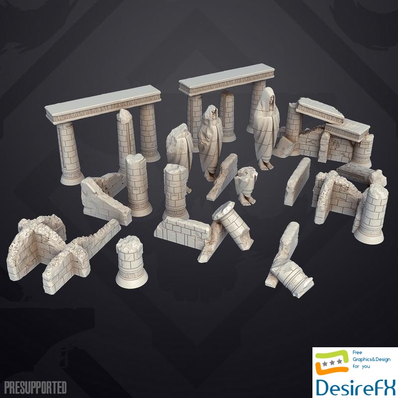 Ash Ruins Terrain Set - 3D Print
