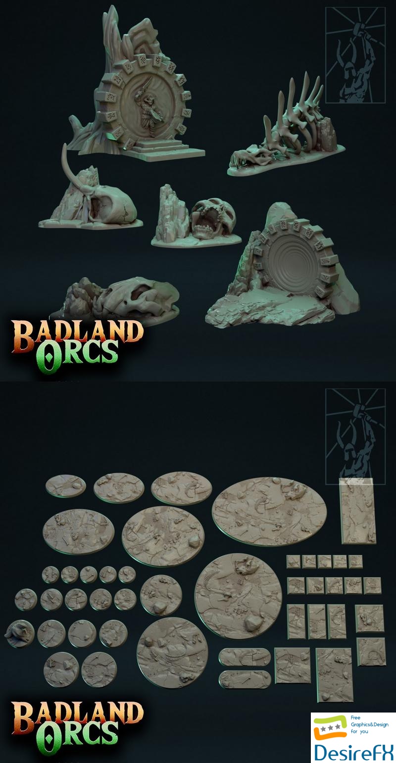 Badlands Orcs Terrain and Bases - 3D Print