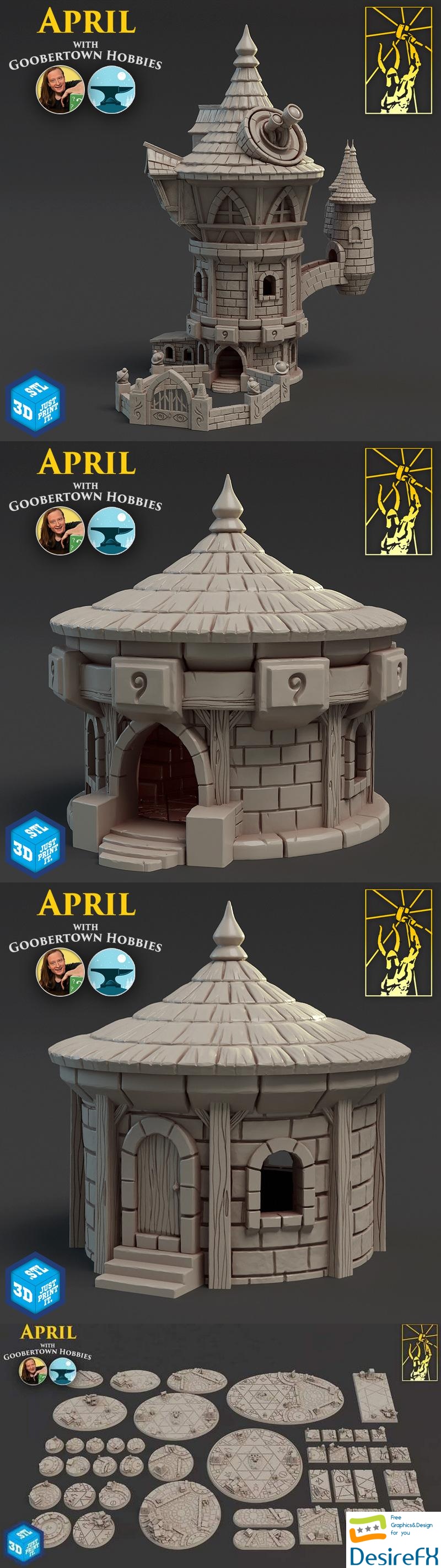 Battlemages and Spellblades Mage Tower Terrain and Bases - 3D Print