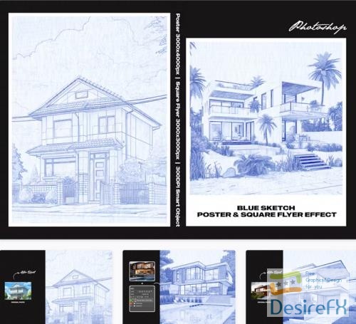 Blue Sketch Photo Square and Poster Effect - 95EQ68K