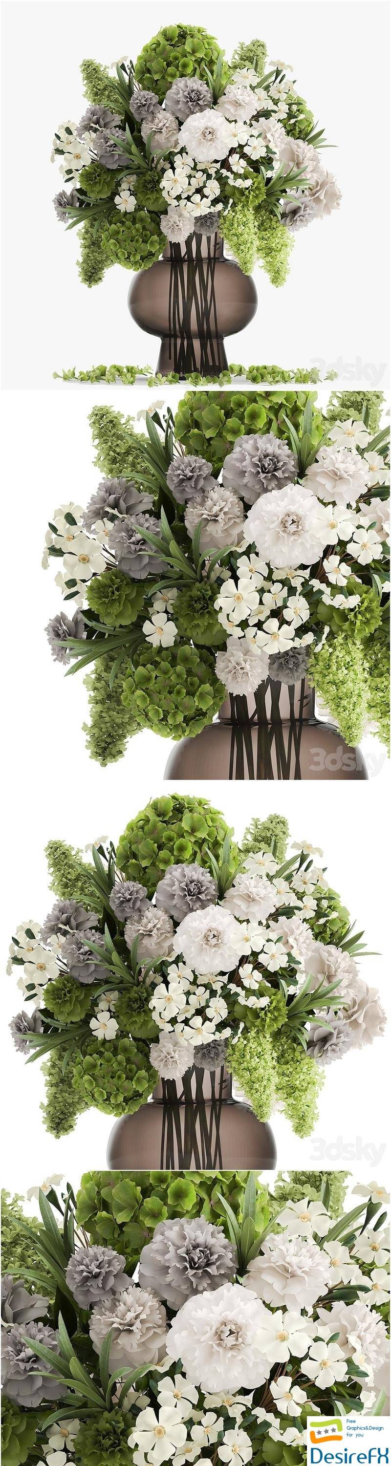 Bouquet 151. hydrangea, green flowers, vase, lilac, peonies 3D Model