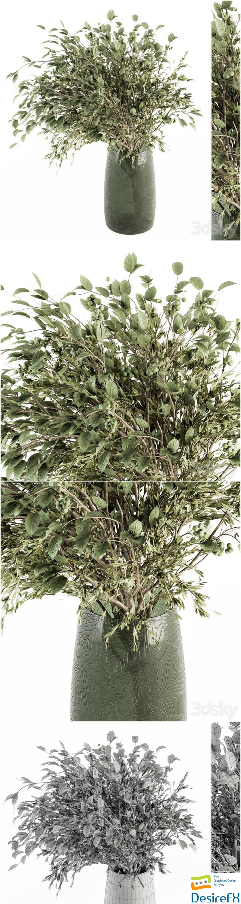 Bouquet - Green Branch in vase 59 3D Model