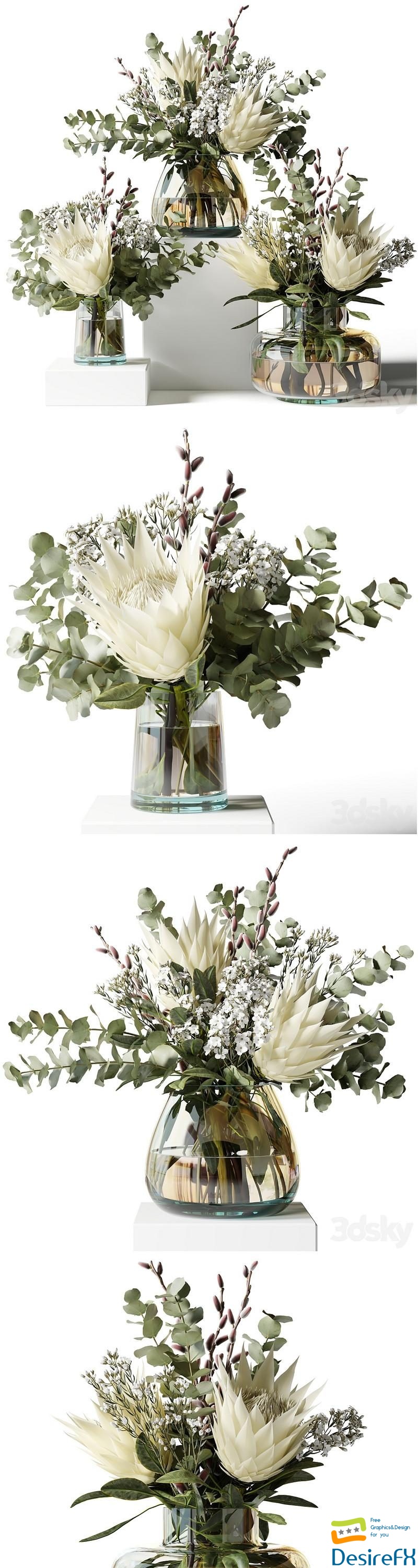 Bouquet with proteas and eucalyptus 3D Model