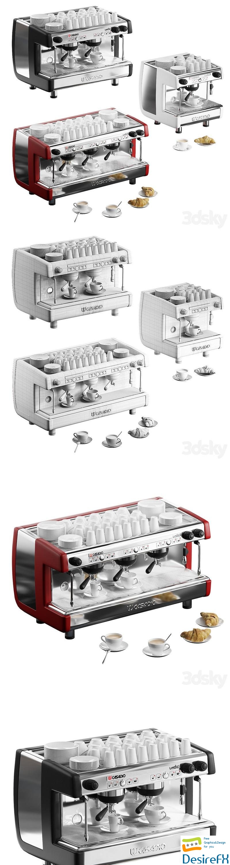 Casadio Undici coffee machines with croissants. 3 models 3D Model