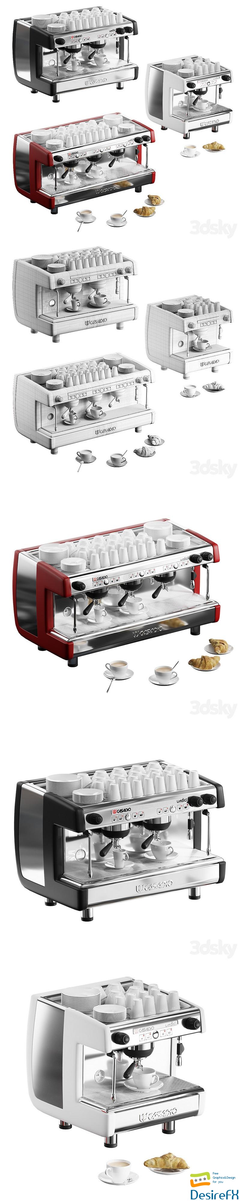Casadio Undici coffee machines with croissants. 3 models 3D Model