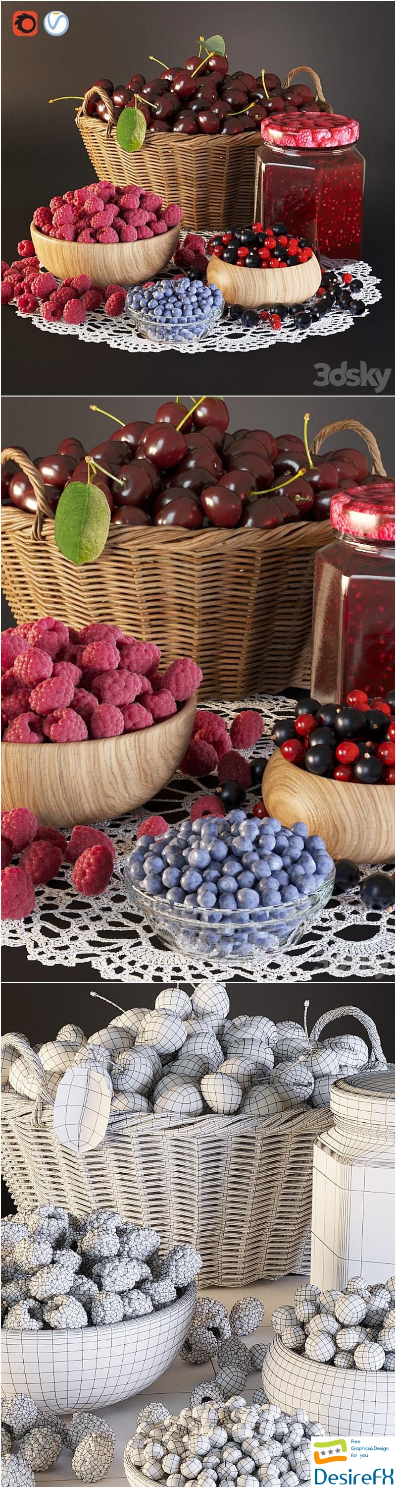 Cherry, raspberry, currant 3D Model