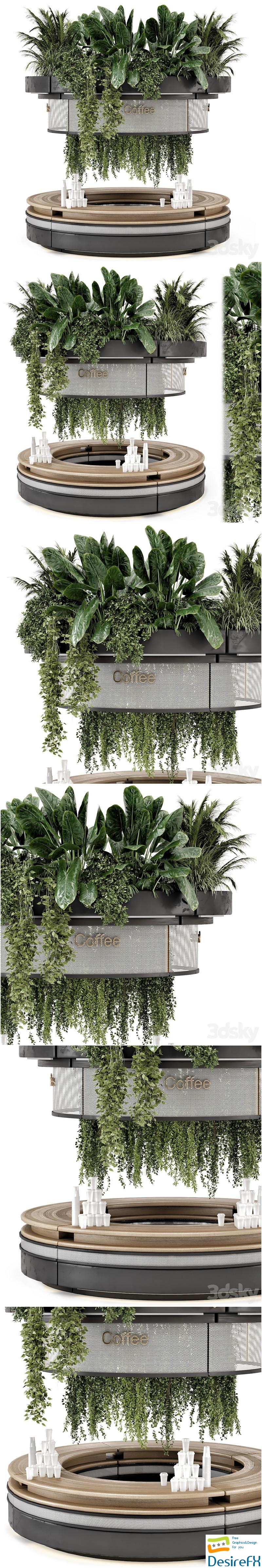 Coffee Reception Desk With Plants - Restaurant Set 1815 3D Model