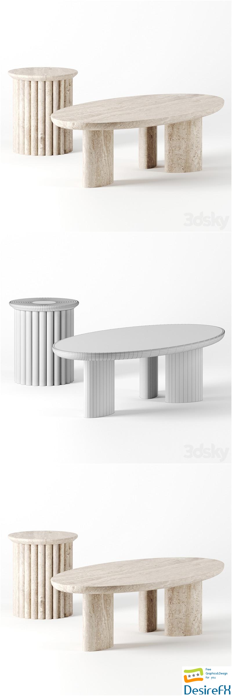 Coffee tables set by mcguire furniture 3D Model