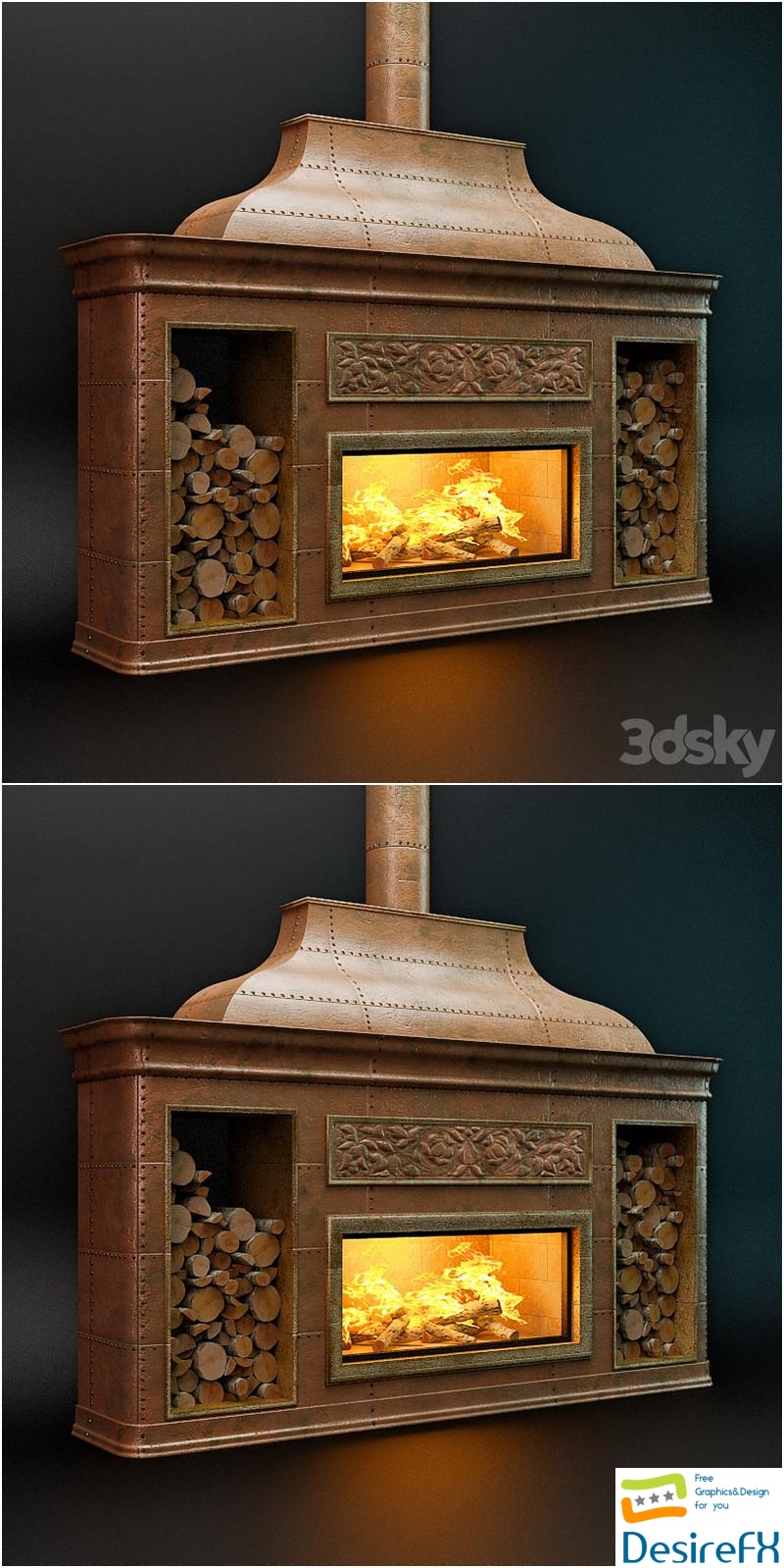 Copper fireplace 3D Model