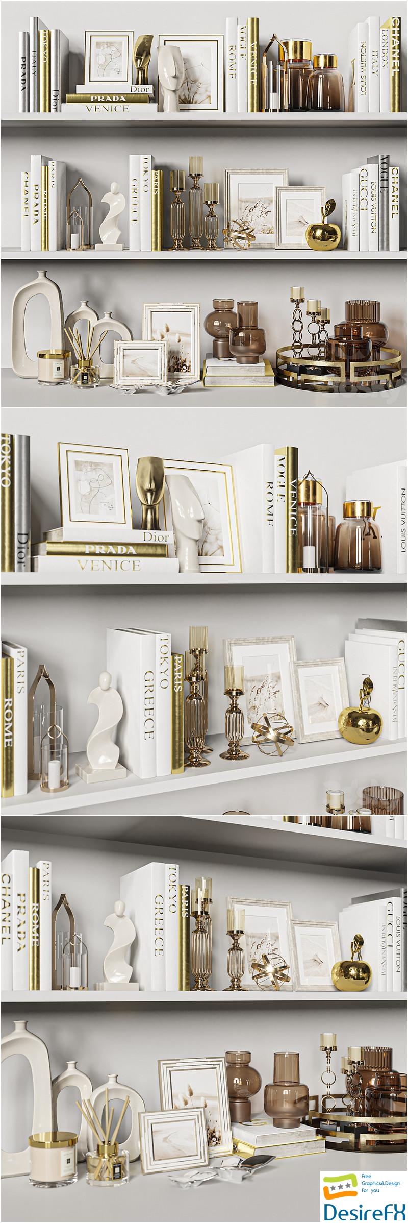 Decorative Set 37. White and gold books 3D Model