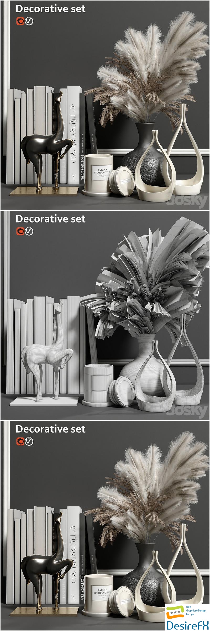Decorative set, dried flowers fragrances 3D Model