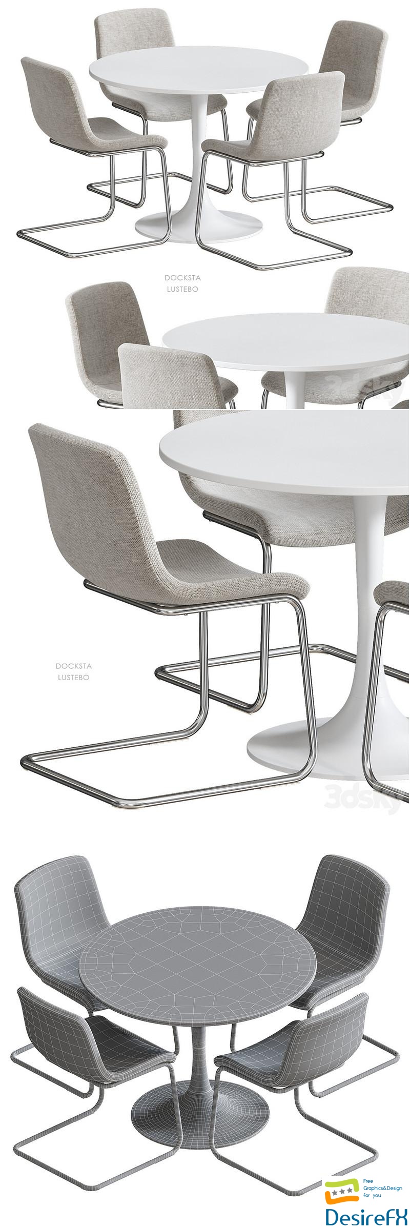 DOCKSTA LUSTEBO IKEA table and chairs 3D Model