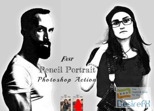Fast Pencil Portrait Ps Action - 92073923