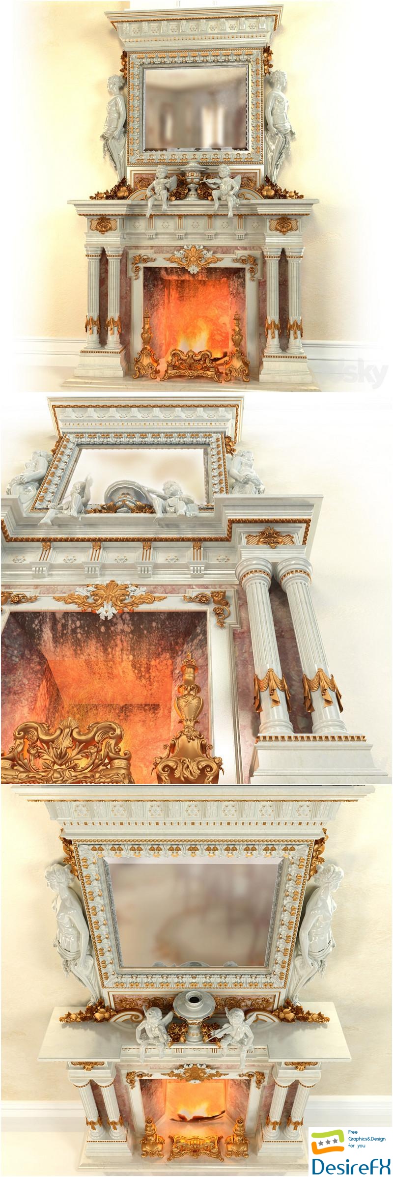 Fireplace in the Baroque style 3D Model