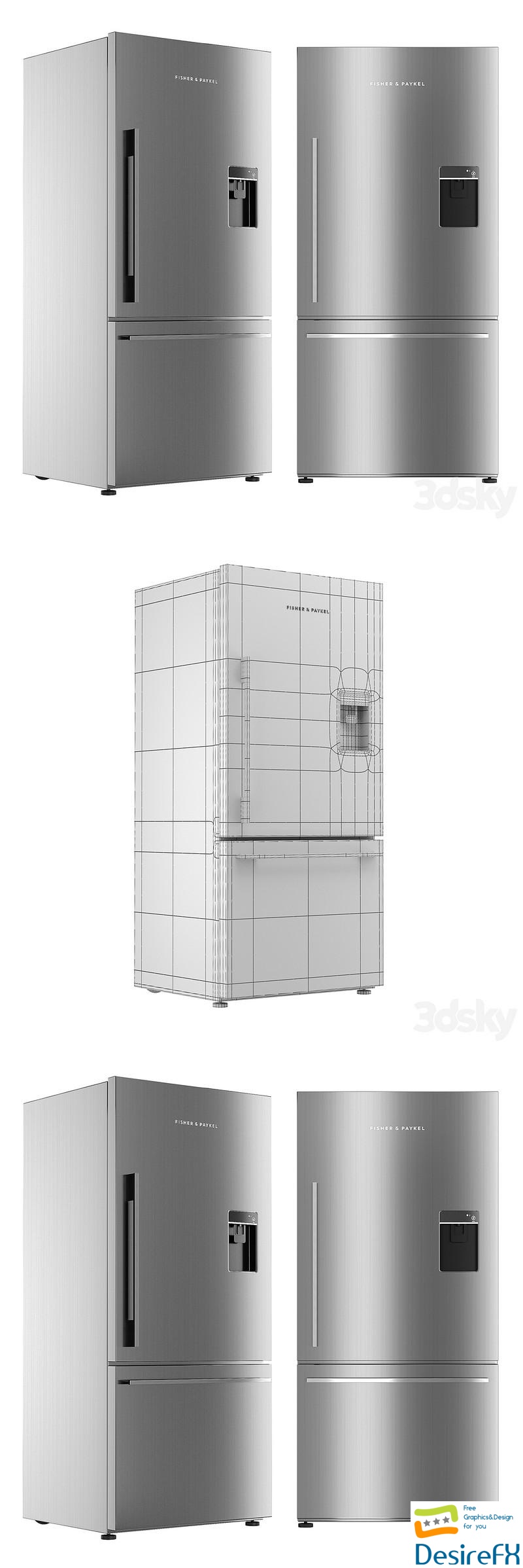 Fisher and Paykel Freestanding Refrigerator Freezer RF170WDRUX5 N 3D Model