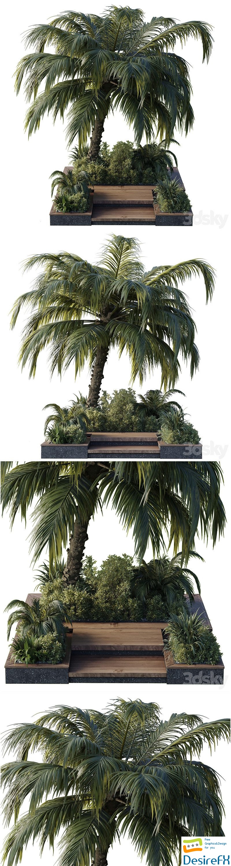 Garden pot tree palm bush fern grass concrete base Collection Outdoor plant 102 3D Model
