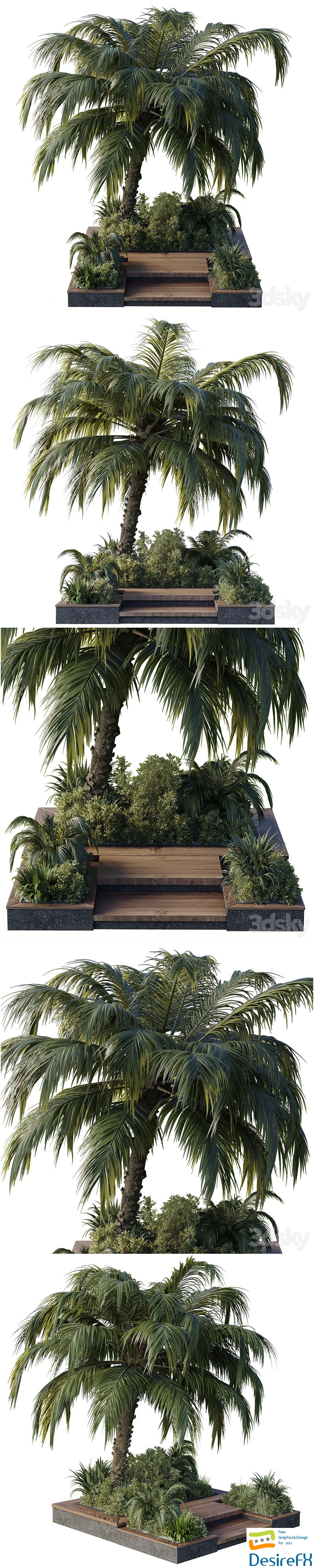 Garden pot tree palm bush fern grass concrete base Collection Outdoor plant 102 3D Model