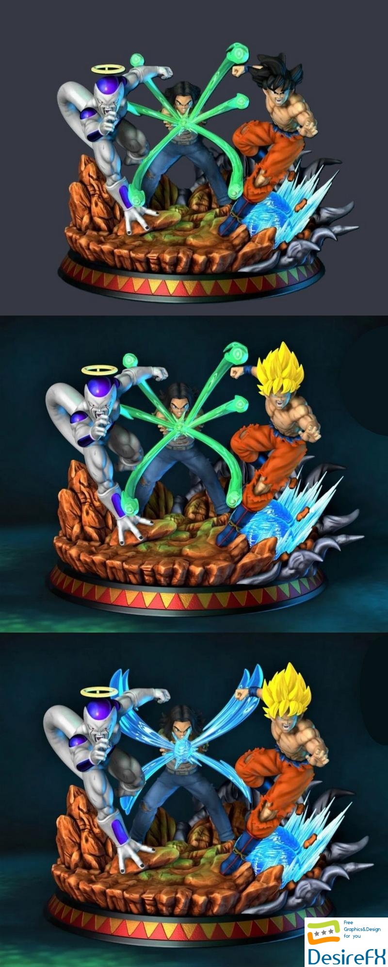 Goku, Freezer and Android 17 Diorama - 3D Print