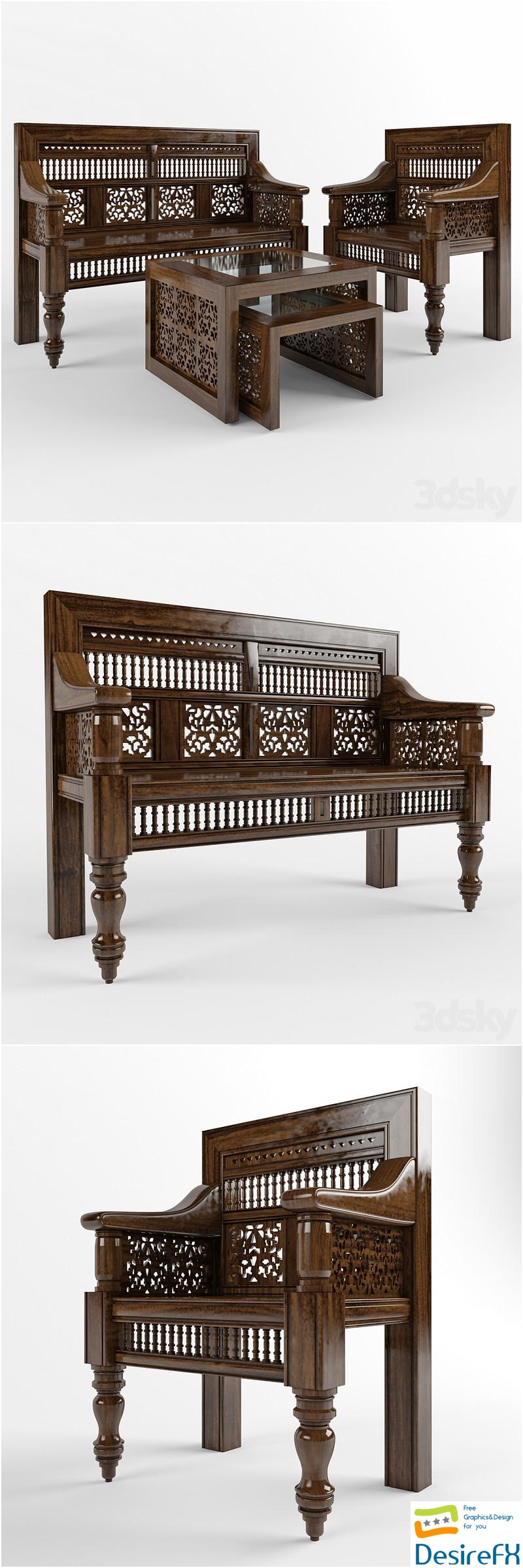 Hand Carved Settee 3D Model