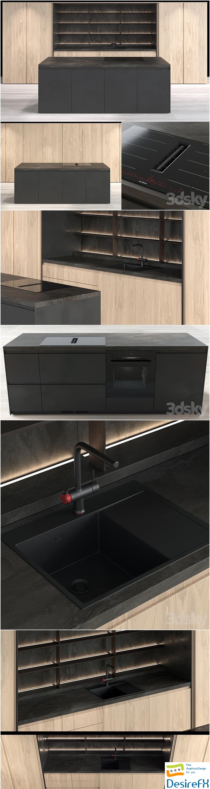 Hidden modern kitchen Omoikiri Mixer Bosh 3D Model