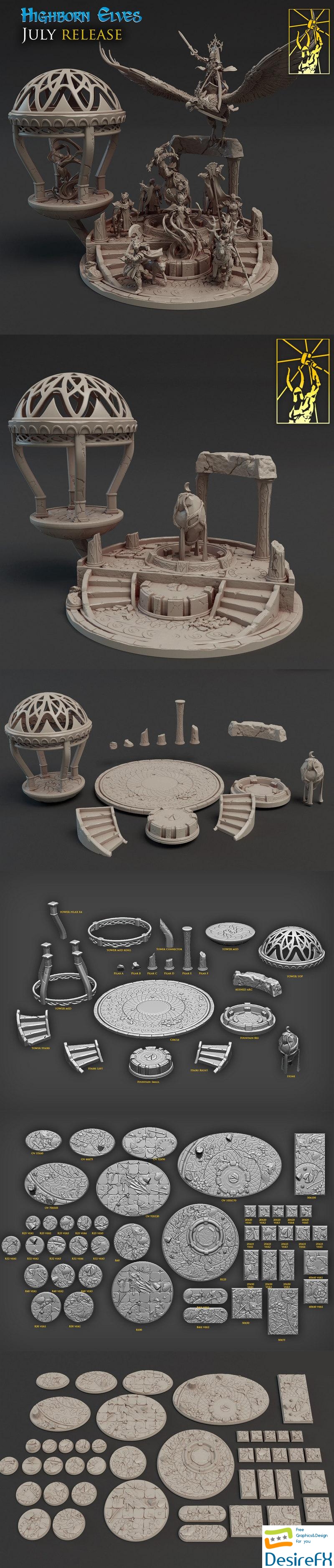 Highborn Elves Terrain and Bases - 3D Print