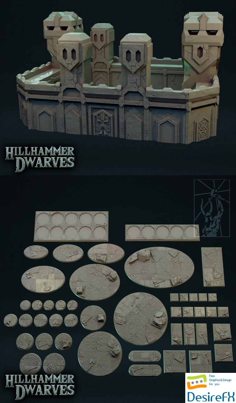 Hillhammer Dwarves Terrain and Bases - 3D Print